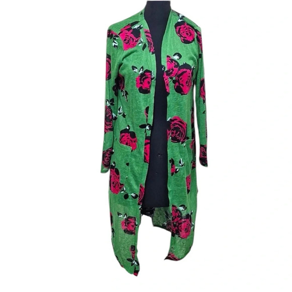 G by Giuliana Duster Topper Open Cardigan w/ pockets -Green Floral Medium PETITE - Picture 2 of 8